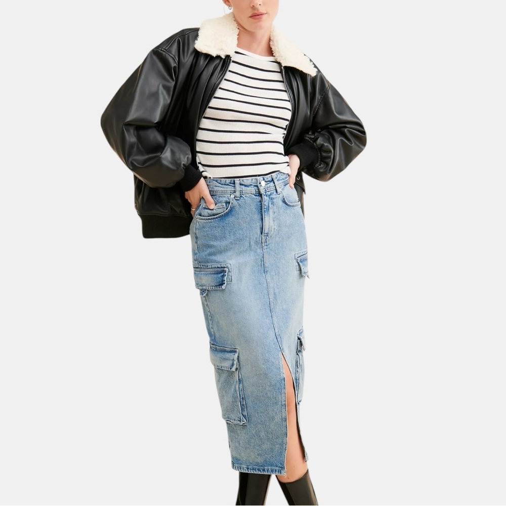 Anthropologie Pilcro Cargo Denim MIDI Skirt Size 10 - Picture 4 of 13
